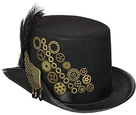 Damen Steampunk Zylinder Hut für Herren Karneval Halloween Cosplay Kopfbedeckung Steampunk Zubehör(58cm/22.83 inches, Black)