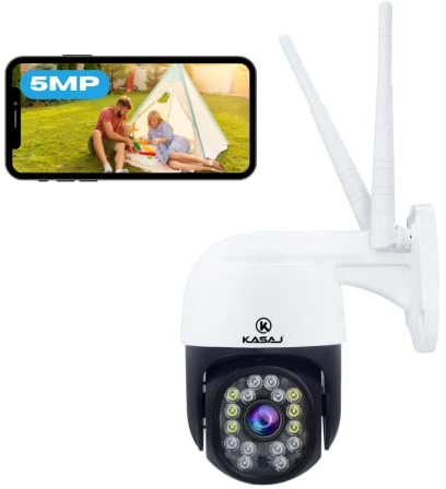 KASAJ 5MP Security Camera Outdoor Human Detection with Motion Tracking, Pan-Tilt 360° View, CCTV Camera, Sound Lights Alarm, Home WiFi Camera, Color Night Vision, 2-Way Audio, Work with Alexa