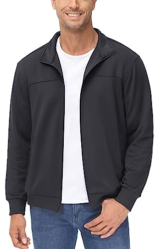 MAGCOMSEN Men's Track Jacket - Lightweight Full Zip Athletic & Casual Jacket - Black