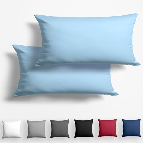 Alreya 2er-Set Mako Satin Kissenbezug 40 x 80 cm - 100% Baumwolle mit Reißverschluss, Superweicher Kopfkissenbezug, Kissenhülle, Oeko-TEX® Standard Zertifiziert, Hellblau, nur Kissenbezug