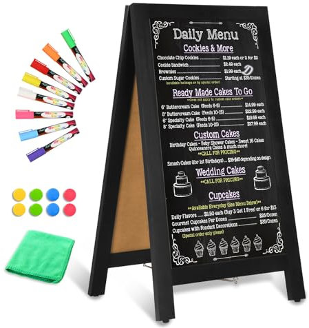 AMUSIGHT Wooden A-Frame Sign, Magnetic 40 x 20 Black Chalk Board Sign Board, Double-Sided Sandwich Board Signs Outdoor, Chalkboard Easel, Menu Board for Restaurant, Business or Wedding