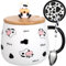 Disoza Kuh Tasse mit Deckel Cow Mug 420ml Kaffee Tasse Kuh Geschenk Keramik Teetasse mit Löffel & Untersetzer Tee Kaffee Weihnachten Becher Geburtstagsgeschenk für Frau Freundin Kinder