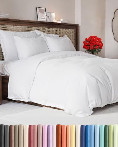 Duvet Cover Queen Size Set - Extra Soft Queen Duvet Cover 90 x 90 with 2 Pillow Shams - Hotel Luxury, Easy Care and Fade Free w/ Zipper Closures & Ties - All Season, Comfy, Cozy & Breathable (White)