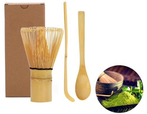 streeHerjjkeA1 Frullino Bambu Matcha，Bamboo Brush Matcha，Cucchiaio Bambu Matcha，Chasen，chashaku，Frusta per tè verde Matcha in bambù，100 rebbi