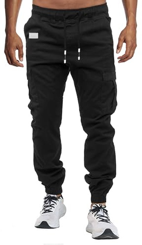 VMSUCIJ Pantalon Homme Cargo Chino Pantalon de Jogging Hommes Pantalon de Travail Homme Multi Poches Ceinture Élastique Casual de Loisirs,Noir 02,XL