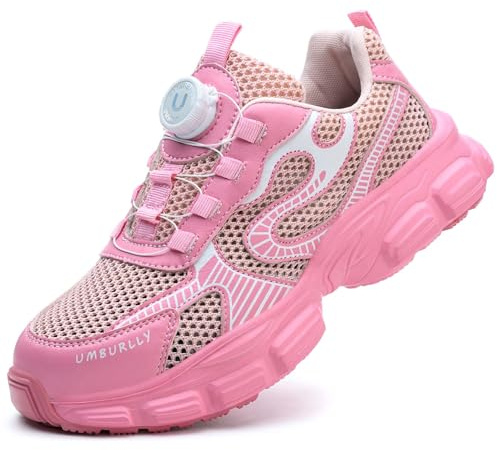 SDEQA Chaussures de Sécurité Femme Légère Bouton Rotation Basket de Securite S1 Anti-Perforation Mode Embout Acier Chaussures de Travail Légère Chantiers et Industrie Basket,Rose,38 EU