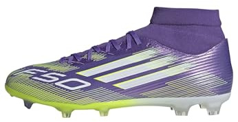 adidas Unisex F50 League Mid Firm Ground/Multi Ground Football Boots, Purple Rush/Cloud White/Lucid Lemon, 42 EU