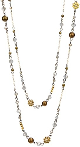 MOTIBACK Layered Long Necklaces for Women Silver Black Beaded Necklace Antique Bronze Double Chain Vintage Flower Costume Jewelry Ladies Trendy Boho Birthday Gifts