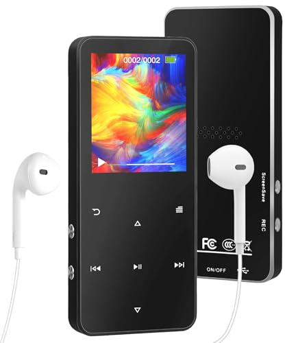 32GB Reproductor MP3 Bluetooth 5.2, Reproductor de Música Portátil Deportivo con Altavoz, MP3 Player HiFi 1.8 Pantalla, Botones Táctiles, Vídeo, Radio FM, Grabación, E-Book, Despertador