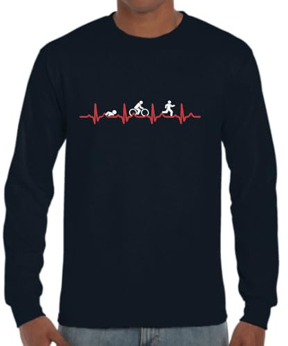 the Fan Tee Camiseta de Adulto de Manga Larga de Hombre Deportes Triathlon 3 Disciplinas En 1. Ciclista, Ciclismo, Carrera, Corredor, Natacion, Nadador 004 M