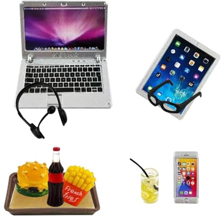 Qwrqwr Miniatyr laptop och smartphone som tomtetillbehör för Barbie möbler 1:12 metallsimulering för dockhus lärande Barbie tillbehör och älva on The shälf juldekoration