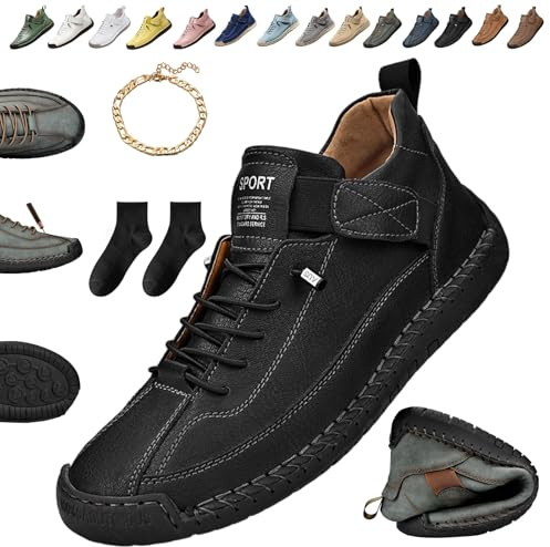Donubiiu bekväma och smärtfria ortopediska sneakers, handgjorda läder slip-on ortopediska ankelstövlar bekväma, stödjande sneakers, stöd för fotvalv mjuk, lätthet