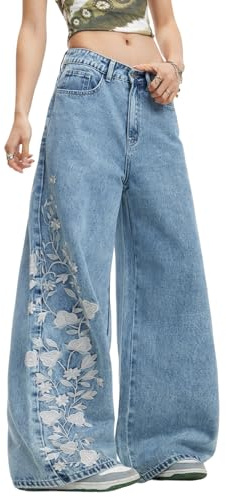 OYICAI Womens Wide Leg Baggy Jeans Loose Fit Denim Pants Hip Hop Streetwear
