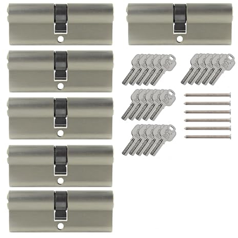 6 x para ventana 80 mm Cerradura de cilindro con 5 llaves cada uno para cada Candado 40 x 40 mm