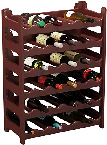 ARTECSIS Botellero Modulable de Plástico para Vino, Estantería para 36 Botellas Expandible, Color Marrón