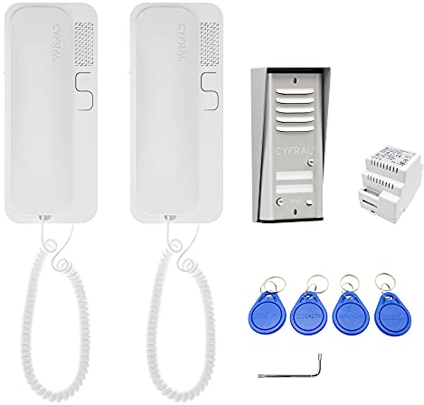 Cyfral Türsprechanlage Gegensprechanlage Cosmo R 2 mit 2-Draht-Anschluss, RFID Leser integriert, Set für zwei Familie, 5905669169400