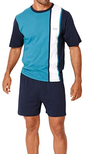 H.I.S kurzer Herren Pyjama (DE/NL/SE/PL, Numerisch, 52, 54, Regular, Regular, Navy - Türkis - Weiß)