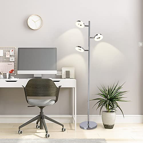PADMA 12W LED Stehleuchte Wohnzimmer mit 3 Flammig, Moderne Stehlampe Schwenbar mit Fußschlter, Warmweiß 3000K, 960LM, 3 * 4W Deckenfluter für Lesezimmer Schlafzimmer Büro