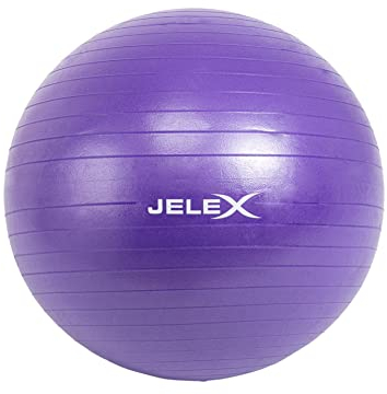 JELEX Fitness Yogaball, Gymnastikball mit 65 cm Durchmesser, inkl. Luftpumpe. Für Gleichgewichtstraining und zur Stärkung von Rücken, Rumpf und Bauch. Unisex. In Schwarz, Lila und Blau (Lila)