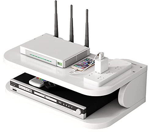Hggzeg WiFi Router Aufbewahrungsbox schwebende Regale TV Set-Top-Rack, Wandmontage mehrschichtiges Kabelmanagement Lagerregal für Wanddekoration (jl01,weiß)