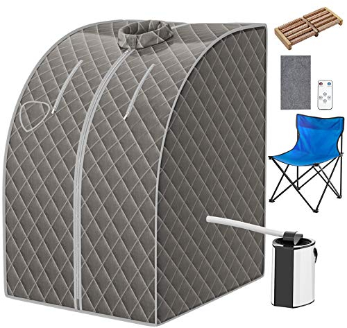 RELAX4LIFE 3 L Mini Dampfsauna, Heimsauna mit Fernbedienung, 9-stufiger Timer bis 90 Min/Temperatur flexibel einsetzbar bis 64 °C, Mini-Sauna 1000 W Verdampfer, Saunakabine mit Zubehör (Grau)