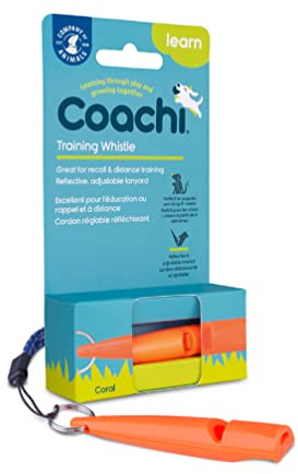 Coachi Training Whistle, Ideal for Obedience and Recall Training, Strong Clear Sound, Lightweight Polymer Material and Compact, Adjustable Reflective Lanyard, Suitable for Puppy & Dog Training (Coral)