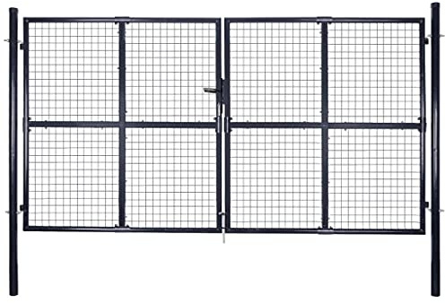 Puerta de jardín, malla de acero galvanizado 306x175 cm gris para vallas
