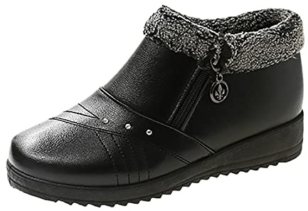 Woaikeyu Bottines Femme Mode Compensées Garder au Chaud en Peluche Strass Hiver Chaud Bottes de Neige d'hiver Plat Fermeture éclair Boots Courtes Bout Rond Chaussures