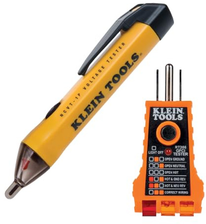 Klein Tools NCVT1PKIT Electrical Tester Kit with Non-Contact Low Voltage Test Pen, 50 to 1000V AC and GFCI Receptacle Tester, 2-Piece