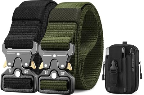 BESTKEE 2er Herren Taktischer Gürtel, 3.8cm Gürtel Herren, Militär Wandern Arbeitgürtel, Geschenk mit taktischem Molle-Beutel