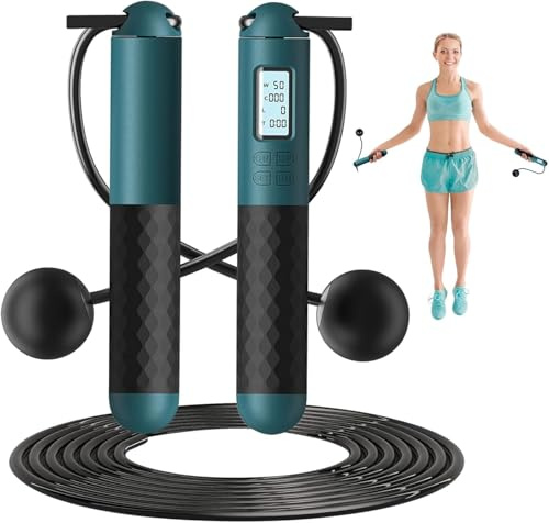 Rope Cordless Smart Digital Gravity Ball Jump Rope for Adults, Weighted with Counter (Green)