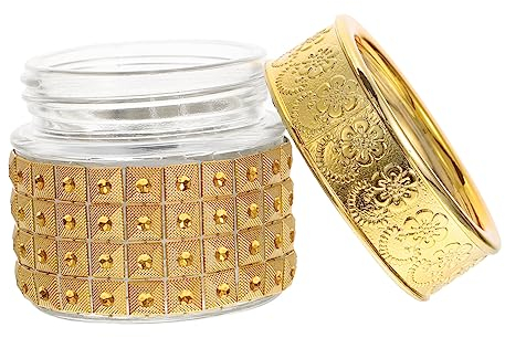 DOITOOL 4pièces Flacons Verre Doré Pots De Conservation Vides Petits Bocaux De Rangement Pour Aliments Et Épices