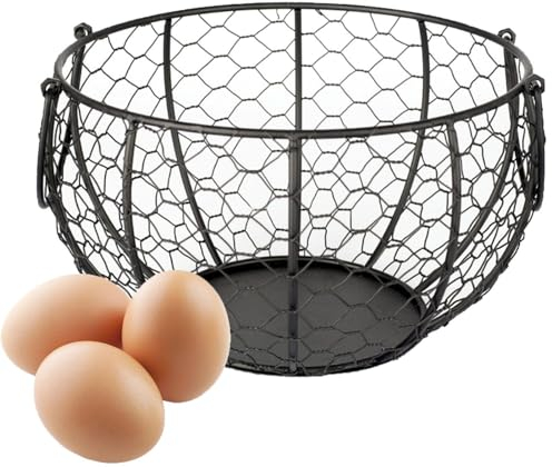 Egg Collecting Basket Metal Wire Basket Chicken Egg Holder Black Farmhouse Rustic Decorative Egg Storage, Chicken Egg Basket With Handle For Gathering Fresh Eggs, Fruits, And Vegetables