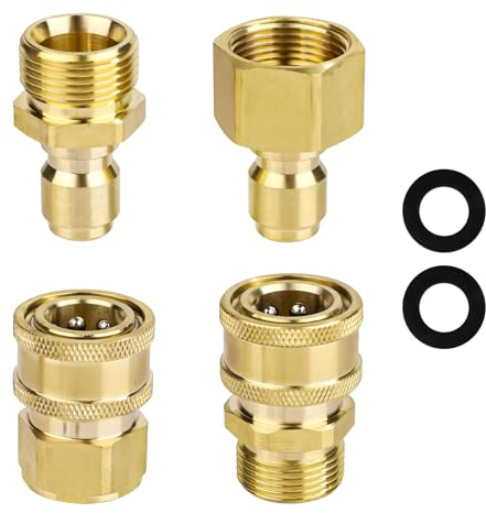 4pcs M22-14mm à 0,64cm Kit Adaptateur Nettoyeur Haute Pression, Coupleur pour Nettoyeur Haute Pression à 0,64cm Connexion Rapide & Déconnexion Rapide pour Tuyau de Laveuse Électrique 5000 PSI