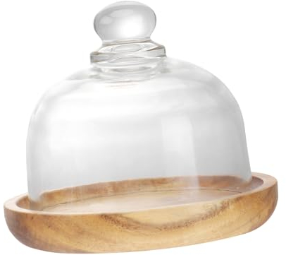 ORFOFE Glass dessert stand with dome lid wooden base elegant design for cakes and pastries portable and refrigerator safe food grade 10.5 cm dome cover for lemon tomato