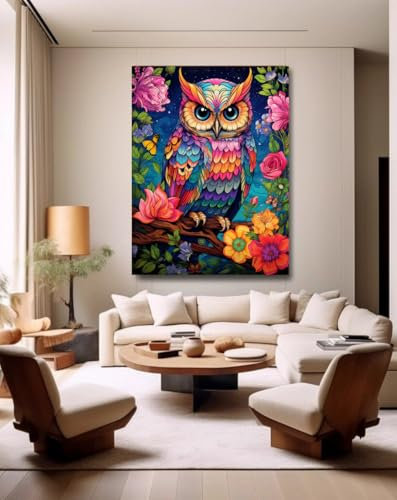 Taxpy Poster decoration murale Fleurs et hiboux,L,40 * 60cm Peinture Street Art Peinture À L'huile Impressions Sur Toile Moderne Pop Affiche Photo Sur Le Mur