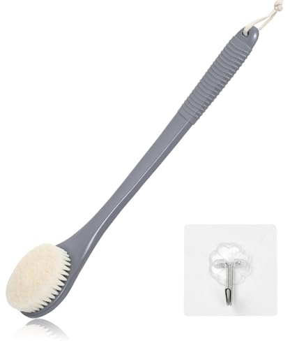 ROLIZOE 17-Inch Back Scrubber for Shower, Anti-Slip Exfoliating Body Brush for Bath, Gentle Back Brush for Shower for Men, and Women, Cleaning Skin for Smooth, Glowing Skin (Grey)