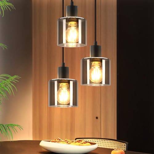 ZMH Pendelleuchte Vintage Hängelampe Esstisch - 3 Flammig Hängeleuchte Esstischlampe Hängend E27 Retro Esszimmerlampe Rauchglas Pendellampe für Küchen Esszimmer Hotel Treppenhaus (ohne Leuchtmittel)