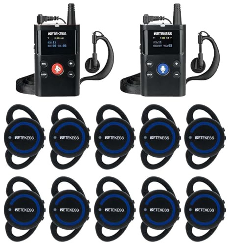Retekess TT126R - Sistema de guía turística inalámbrica, 280 m Completo dúplex, Sistema de interpretación de Audio, para conferencias, visitas a fábrica, (1 transmisor 10 Receptor)