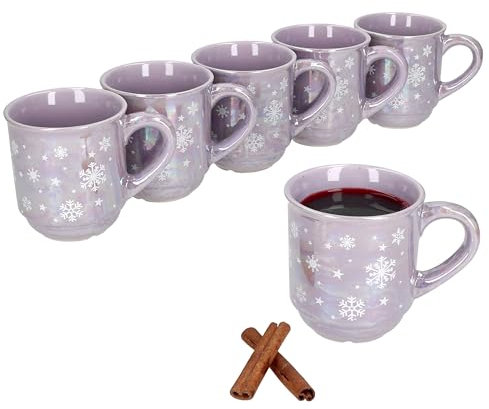 MamboCat Lot de 6 tasses à vin chaud 0,2 l Lilas brillant Paysage de Noël I Tasses classiques en céramique nacrée I calibrées I Idéal pour le marché de Noël