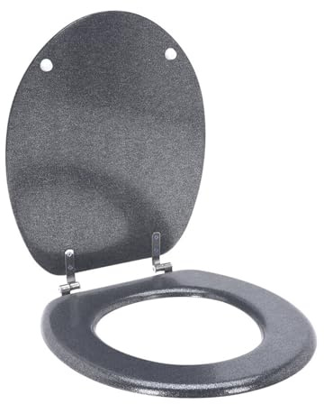 Well Home Asiento de Inodoro MDF con tapa y Bisagras de Acero inoxidable color Plata 37,5x5,5x45cm