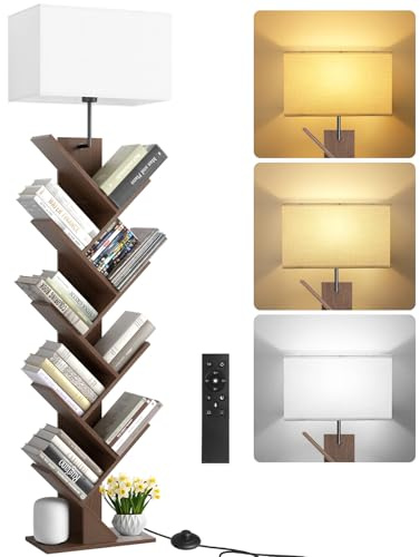 OUTONLIFE Bibliothèque Arbre en Bois 9 Niveaux avec Lumière, Étagère d’Angle avec Télécommande et Minuteur – Meuble Compact pour Livres, CD, DVD, Salon, Chambre, Bureau