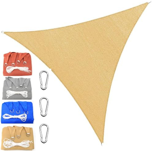 MAJINGC Vela Parasole Triangolare 2x2x2mTelo Ombreggiante Traspirante in HDPE Con Protezione UV Al 95% Per Esterni, Giardino, Patio E Cortile Con Serra in Corda Beige