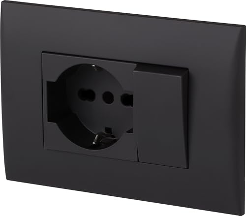Electraline 22121 Bloque de toma universal + desviador con placa/juego placa premontada 1 toma universal P40 16 A + 1 desviador 10 A, dos tornillos de montaje, negro