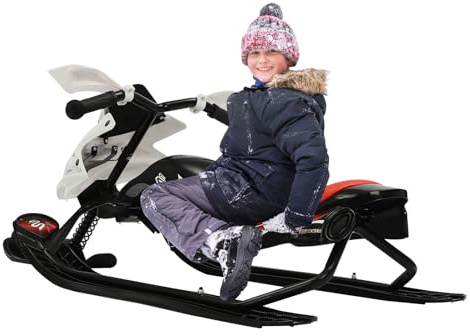Trineo de nieve, cojín ajustable, trineo de dirección con frenos y agarre cómodo, trineo clásico para niños a partir de 3 años para esquiar, negro