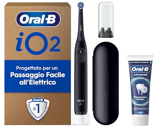 Oral-B iO 2 Spazzolino Elettrico, 1 Testina di Ricambio, Custodia, Nero