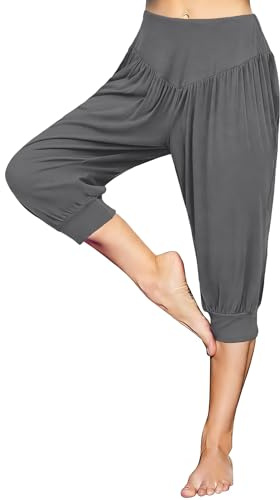 Terecey Pantalón Harem Mujer Tres Cuartos Cintura Alta Yoga Gris Oscuro