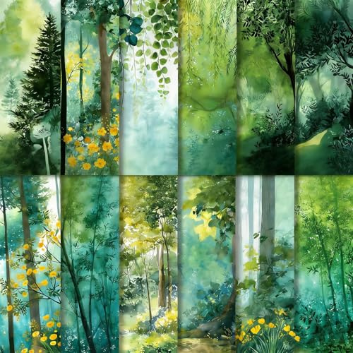 CutitiUU 24Pcs Scrapbook Paper Pad Forest Style Origami Paper Colorful 6×6”Green Woodland Patterned Craft Papers for Decoupage,Photo Albums,Forest Oil Painting Material Papers DIY Decoration (Green)