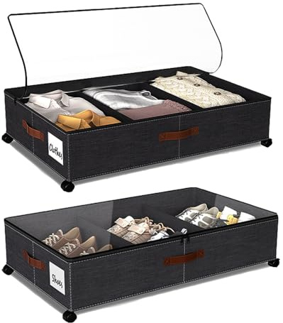 ETOFIXEE 2 Pezzi Contenitori Sottoletto,Contenitore Sottoletto con Ruote,Cassetti Sotto Letto con Telaio in Metallo e Rotelle con Ratazione a 360° (nero)