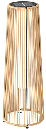Outsunny Linterna de Jardín de Ratán Sintético Farola Solar Exterior con Luces LED Encendido y Apagado Automático Impermeable para Terraza Balcón Patio Ø21,5x61 cm Natural